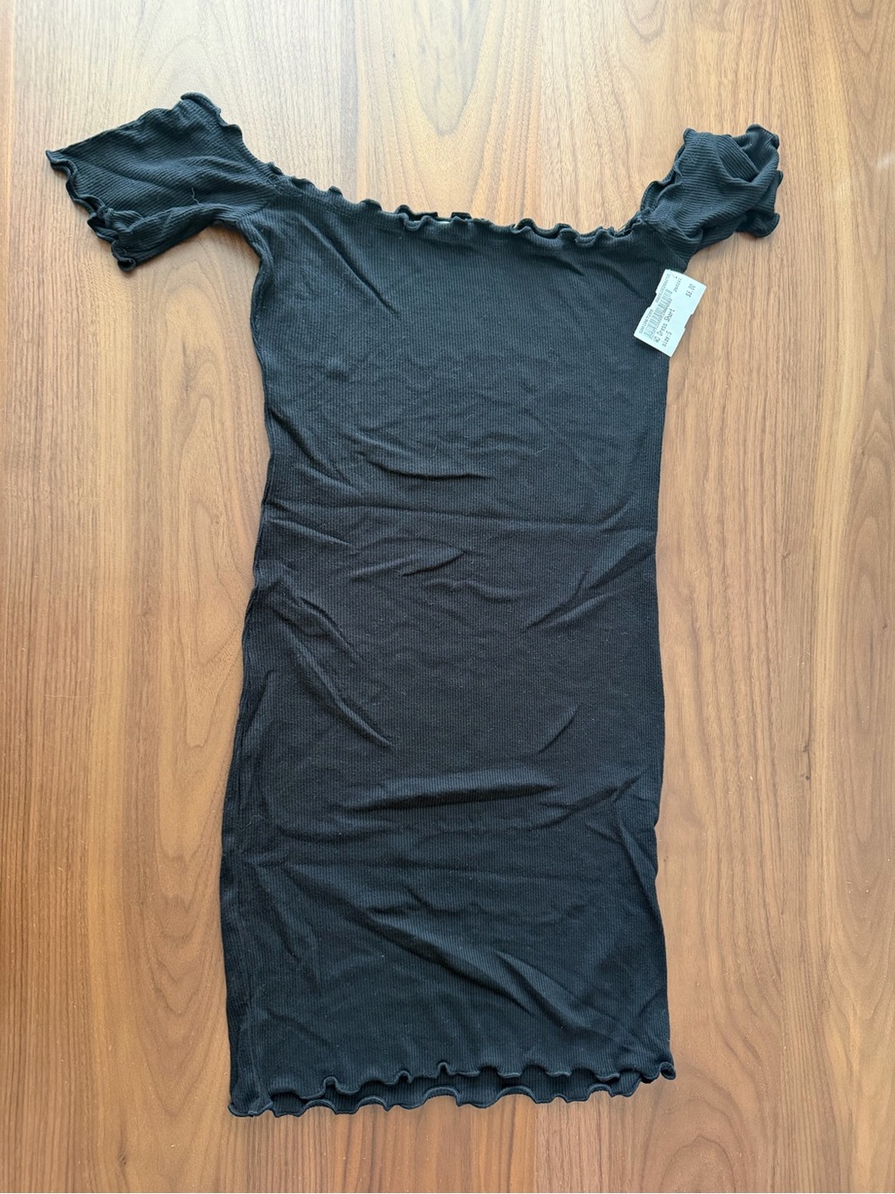 Heart Hips Black Off-Shoulder Ruffle-Trim Mini Dress